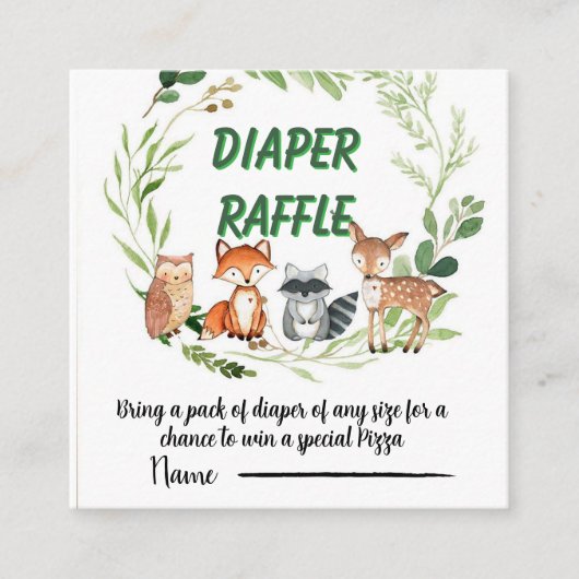Woodland animals greenery diaper raffle エンクロージャーカード (正面)