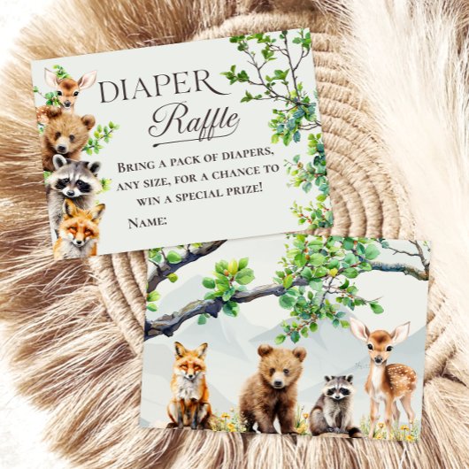 Woodland Animals Greenery Diaper Raffle Card エンクロージャーカード