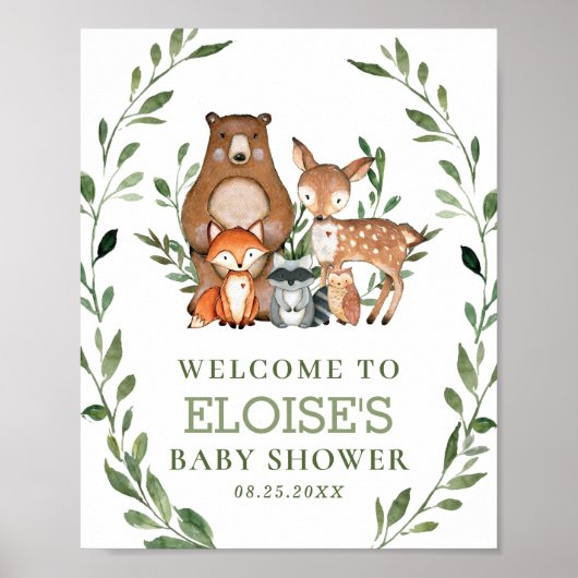 Woodland Animals Greenery Forest Welcome Sign ポスター (正面)