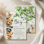 Woodland Animals Greenery It’s a Boy Baby Shower 招待状