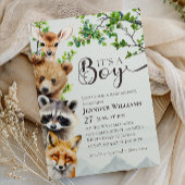 Woodland Animals Greenery It’s a Boy Baby Shower 招待状