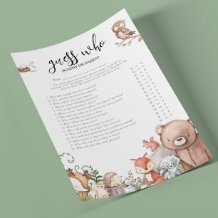 Woodland Animals 'Guess Who' Baby Shower Game チラシ