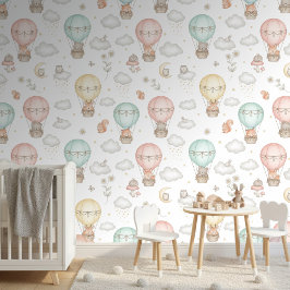 Woodland Animals Hot Air Balloon Pattern ID1230 壁紙