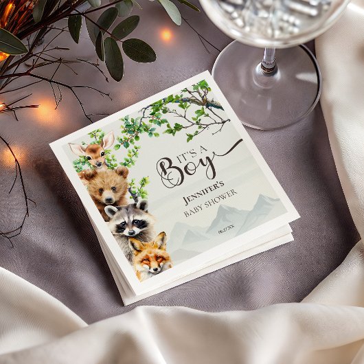 Woodland Animals It’s a Boy Baby Shower Napkins スタンダードカクテルナプキン