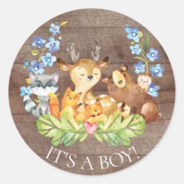Woodland Animals It'a Boy Favy Sticker ラウンドシール