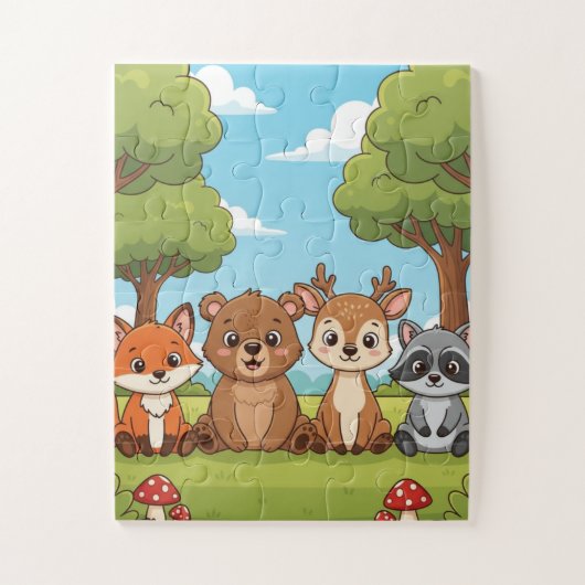 Woodland Animals Kids Puzzle | Cute Fox Bear Deer  ジグソーパズル (縦)