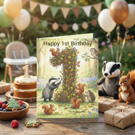 Woodland Animals Number 1 | First Birthday Photo カード