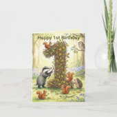 Woodland Animals Number 1 | First Birthday Photo カード (正面)