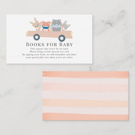 Woodland Animals Pink Car Book Request エンクロージャーカード (正面/裏面)
