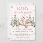 Woodland Animals Pink Christmas Winter Baby Shower 招待状 (正面)