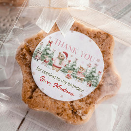 Woodland Animals Pink Winter Forest Girl Birthday ラウンドシール