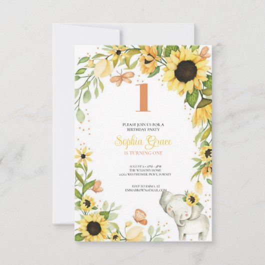 Woodland Animals Rubor  Floral primer cumpleaños 招待状 (正面)