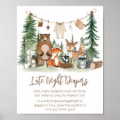 Woodland Animals Shower Late Night Diapers Sign ポスター (正面)