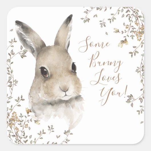 Woodland Animals Some Bunny Loves You Script スクエアシール (正面)