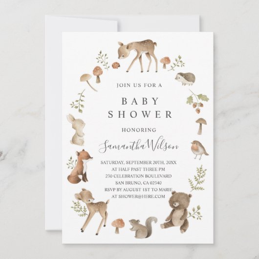 Woodland Animals Spring Baby Shower Invitation 招待状 (正面)