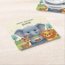 Woodland Animals Storybook Birthday スクエアペーパーコースター