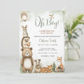  Woodland Animals Sweet Baby Boy Baby Shower 招待状 (スタンド正面)