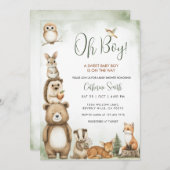  Woodland Animals Sweet Baby Boy Baby Shower 招待状 (正面/裏面)
