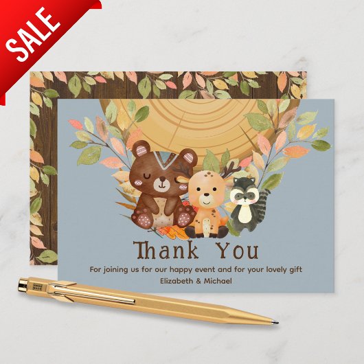 WOODLAND ANIMALS Thank You Baby Shower サンキューカード