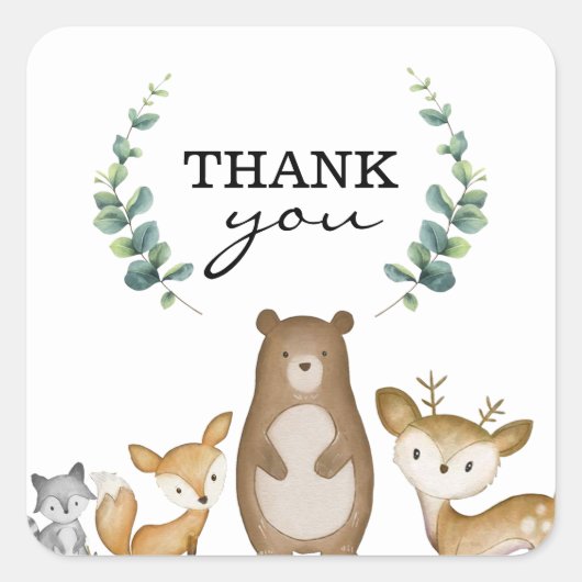Woodland Animals Thank You Stickers スクエアシール (正面)