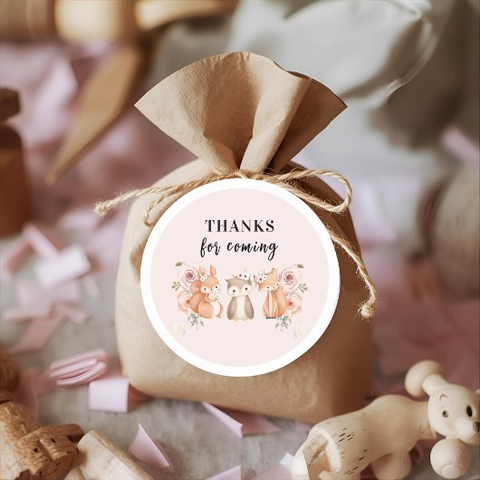 Woodland Animals Thank You Stickers | ピンク素朴 ラウンドシール