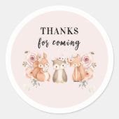 Woodland Animals Thank You Stickers | ピンク素朴 ラウンドシール (正面)