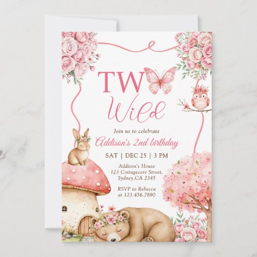 Woodland Animals Two Wild 2nd Birthday 招待状 (正面)