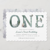 Woodland Animals Watercolor 1番目の誕生日パーティー 招待状 (正面/裏面)