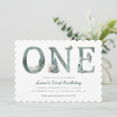 Woodland Animals Watercolor 1番目の誕生日パーティー 招待状 (スタンド正面)