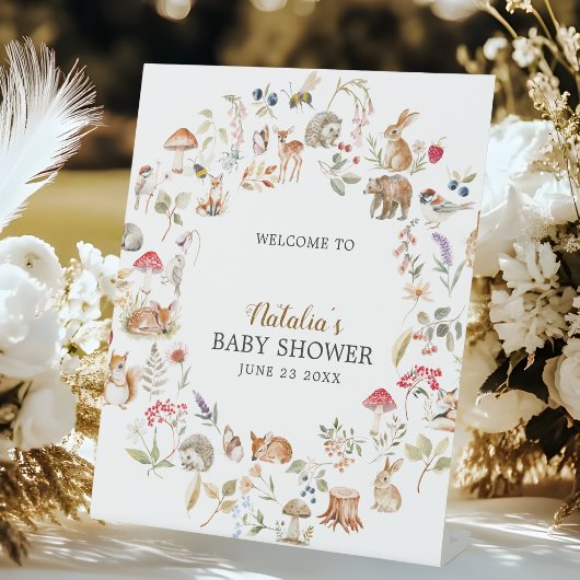 Woodland Animals Watercolor Baby Shower Welcome  台座サイン