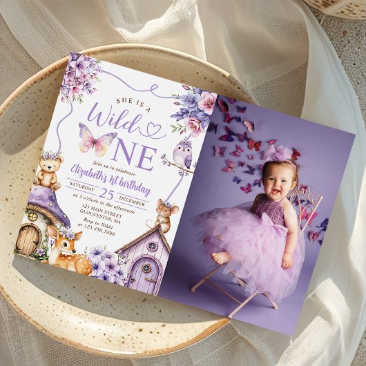 Woodland Animals Wild One 1st Birthday Photo 招待状