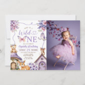 Woodland Animals Wild One 1st Birthday Photo 招待状 (正面)