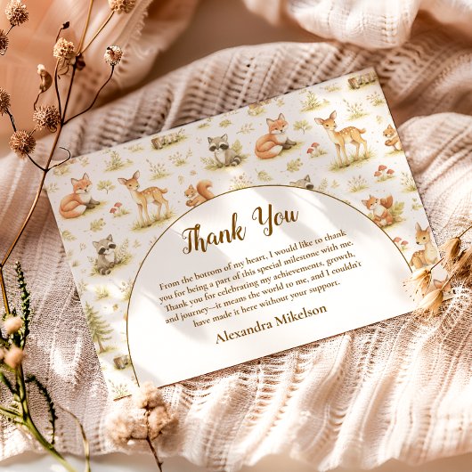 Woodland Animals Wild One Birthday サンキューカード