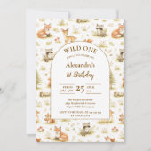 Woodland Animals Wild One Birthday 招待状 (正面)