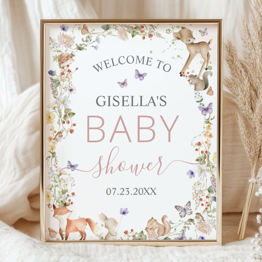 Woodland Animals Wildflower Baby Shower Welcome フォトプリント