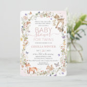 Woodland Animals Wildflower Twins Baby Shower 招待状 (スタンド正面)