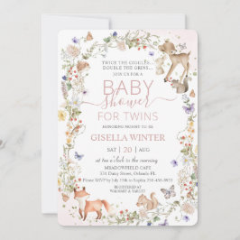 Woodland Animals Wildflower Twins Baby Shower 招待状