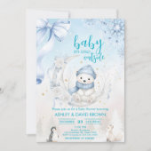 woodland animals winter Bear snowflake baby shower 招待状 (正面)