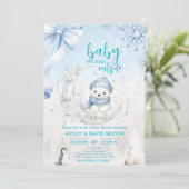 woodland animals winter Bear snowflake baby shower 招待状 (スタンド正面)