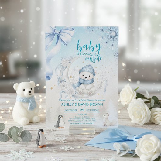 woodland animals winter Bear snowflake baby shower 招待状