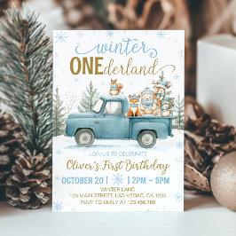 Woodland Animals Winter Onederland 1st Birthday In 招待状