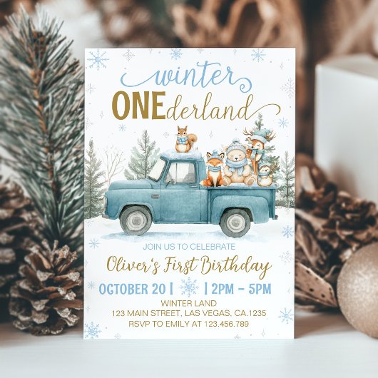 Woodland Animals Winter Onederland 1st Birthday In 招待状