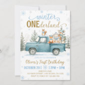 Woodland Animals Winter Onederland 1st Birthday In 招待状 (正面)