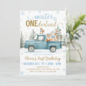 Woodland Animals Winter Onederland 1st Birthday In 招待状 (スタンド正面)