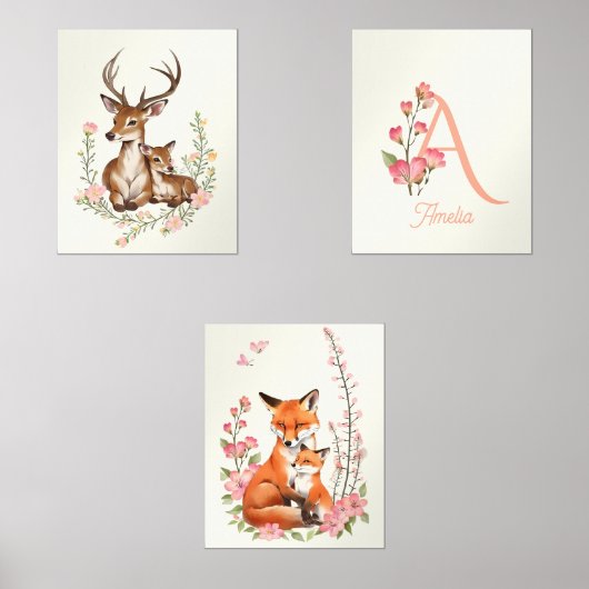 Woodland Animals with Monogram Name Nursery Kids  (正面)