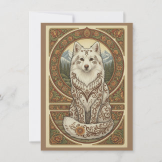 Woodland Arctic Fox Nordic Folk Art Flat Thank You サンキューカード