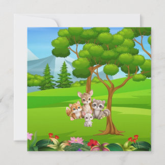 Woodland Baby Animals Baby Bib — Cute Forest Frien 招待状