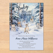 Woodland Baby Animals Winter Boy Baby Shower アクリル招待状 (正面)