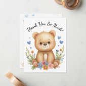 Woodland Baby Bear Kids Pastel Blue Hearts Floral ノートカード (正面/裏面インサイチュ)