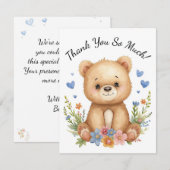 Woodland Baby Bear Kids Pastel Blue Hearts Floral ノートカード (正面/裏面)